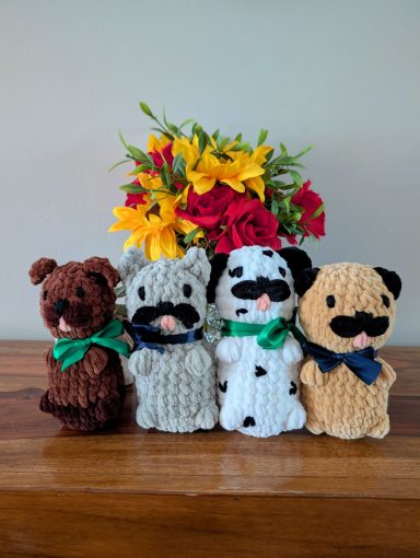 Crochet puppies, pug, jack russel, Dalmatian and schnauzer